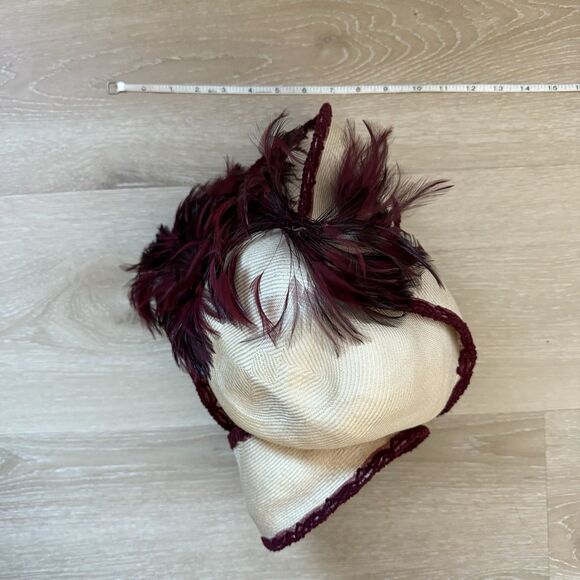 VTG 50s 60s Derby Hat Handmade Straw Feathers Crochet Whimsigoth Boho Cottage - Picture 8 of 13